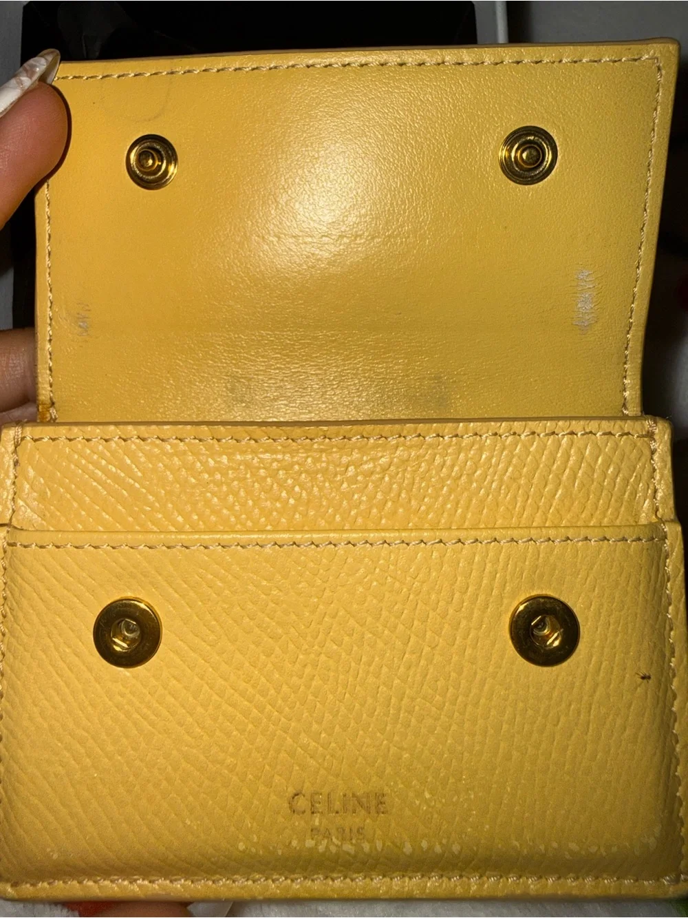 Celine Yellow Pebbled Leather foldable wallet